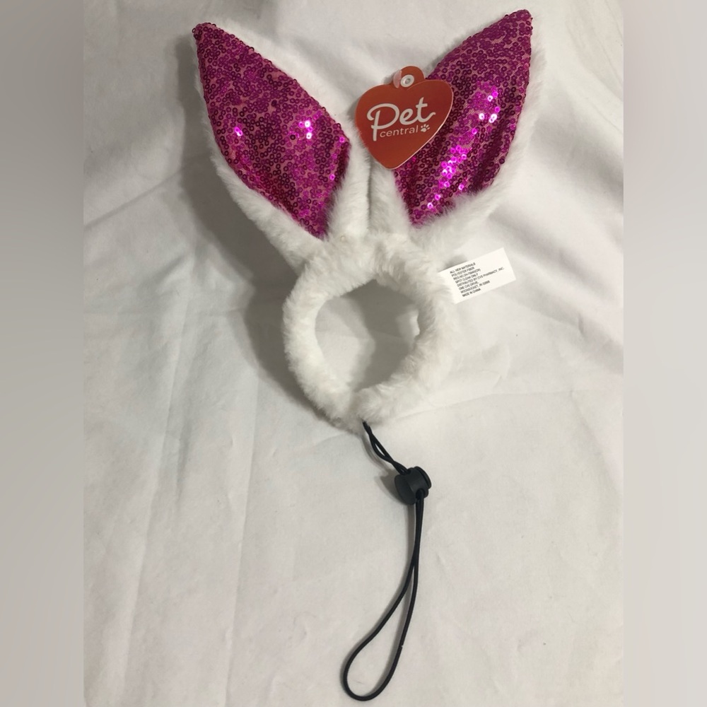 Pet Bunny Sequins Ears soft plush white purple. 7”W X 10” L